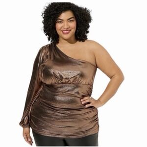 NWOT Torrid Liquid Knit One Shoulder Tunic Top Plus Size 2X Copper Party Holiday